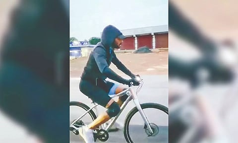 Screengrab of Vishal during his cycling journey to shooting spot
