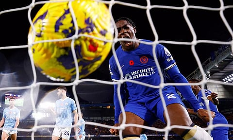 Chelsea's Axel Disasi celebrates after Thiago Silva scores their first goal (Photo: Reuters)