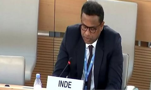 Indian diplomat Mohammed addressing the UN Human Rights Council review meeting. (ANI)