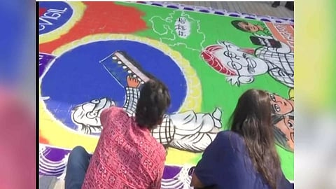 400 square feet of rangoli made in Bhopal to encourage voting (Photo/ANI)