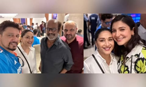 Madhuri celebrates Team India's win, poses for selfie with Rajinikanth, Anushka