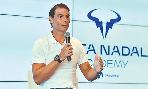 Rafael Nadal addresses the crowd at his new academy in Mallorca, Spain