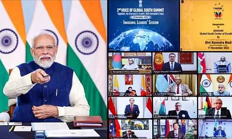 PM Modi attends the inaugural session of the 2nd Voice of Global South Summit via a video conference on Friday. (PTI)