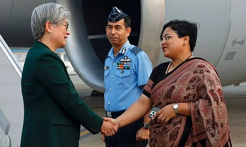 Australian Foreign Minister Penny Wong welcomed at Air Force Station (X@MEAIndia)