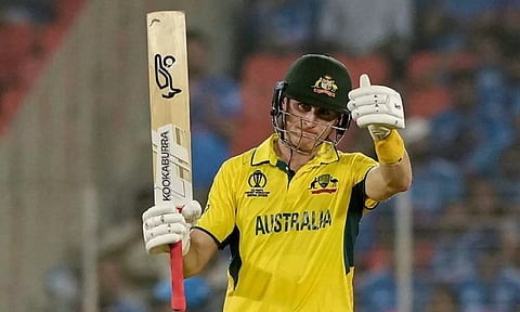 Australia's Marnus Labuschagne during the ICC Men’s Cricket World Cup 2023 final match against India, at the Narendra Modi Stadium.(PTI)