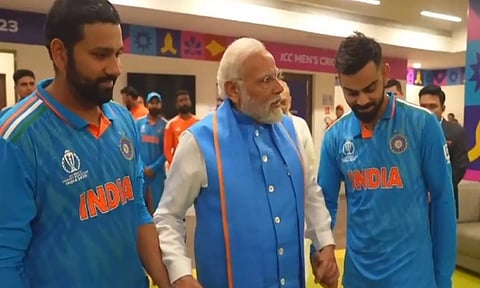 PM Modi with Rohit Sharma and Virat Kohli. (Picture: PMO)