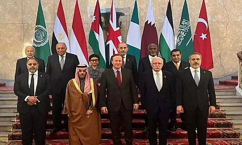 UK Foreign Secretary David Cameron with Arab counterparts in London