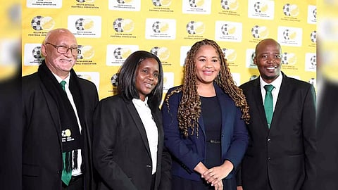 Bennett Bailey, Lydia Monyepao, Linda Zwane and Tumi Dlamini during the South Africa bid committee announcement for the FIFA Women's World Cup 2027 at SAFA House