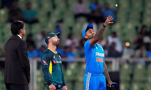 &nbsp;India's captain Suryakumar Yadav and Australia's captain Matthew Wade (PTI)