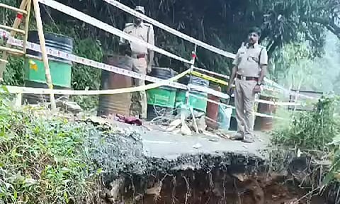 A damaged road stretch in Kerala