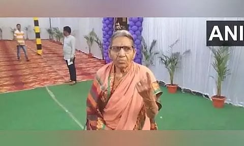 An elderly woman showing her ink-marked finger in Nizamabad (Photo/ANI)