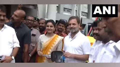 Rahul Gandhi flags off ambulance of Wayanad Medical College in Kalpett (Photo/ANI)