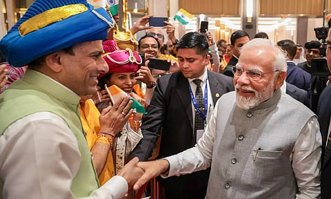 PM Modi being welcomed by the Indian diaspora upon his arrival to attend the World Climate Action Summit during COP28 in Dubai. (PTI)