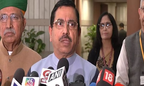 Parliamentary Affairs Minister Pralhad Joshi after all-party meeting (Photo: ANI)