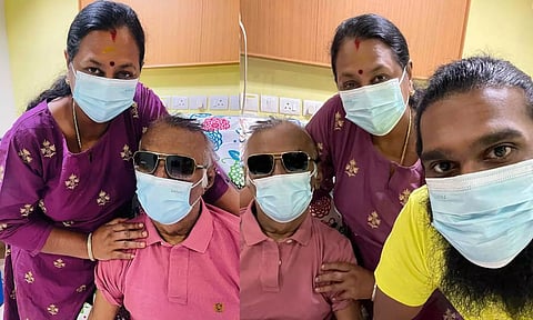 Politician Vijayakanth with his family.