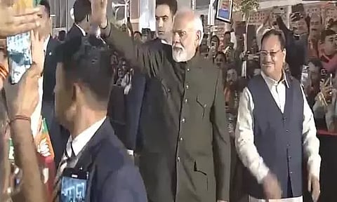 Prime Minister Narendra Modi reaches BJP headquarters