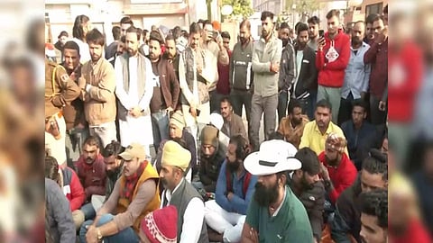 Rajput community stages Dharna in Jaipur over murder of Karni Sena Chief (Photo/ANI)