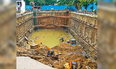 The construction site at Velachery from where the bodies of two persons were retrieved on Friday