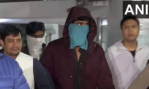 The accused in the Sukhdev Singh Gogamedi murder case brought to the Crime Branch Office. (ANI)