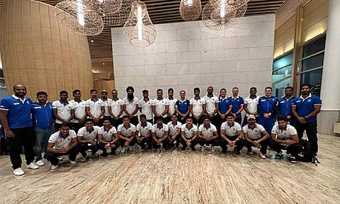 Indian men’s hockey team before leaving for Valencia