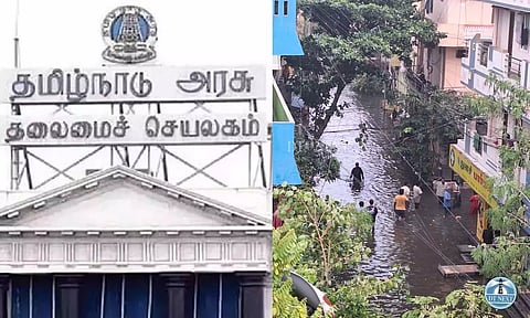 (On right) Visual of people wading through a waterlogged road in Thiruvalluvar Puram, Choolaimedu (Photo credit: Akshay Kumar)