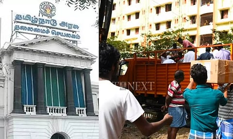 (On right) Relief materials being distributed to the people of Semmancheri and Perumbakkam Housing Board. (Photo credit: Agathesh)