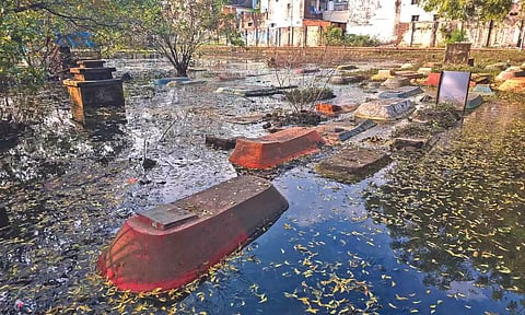 Stagnated water in the Corporation burial ground in Otteri on Sunday