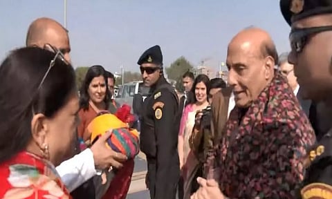 Union Defence Minister Rajnath Singh arrives in Jaipur
