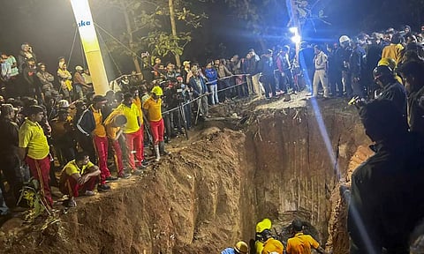 Visual from the resue operation in an abandoned borewell in Odisha’s Sambalpur district. (PTI)