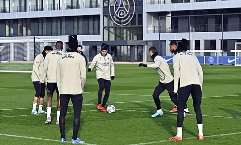 PSG players in training ahead of their clash against Dortmund