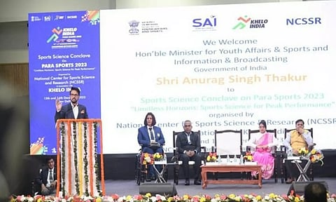 Union Minister Anurag Thakur speaking at the event. (Photo: SAI/MYAS)