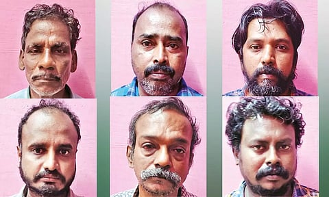 Arrested accused (from left top clockwise) Govindaraj, Vadivel, Sankar, Balasingam, Vaidyanathan and Raju