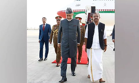 Sultan of Oman Haitham bin Tarik was received by MoS MEA V Muraleedharan at the New Delhi airport on Friday(ANI)