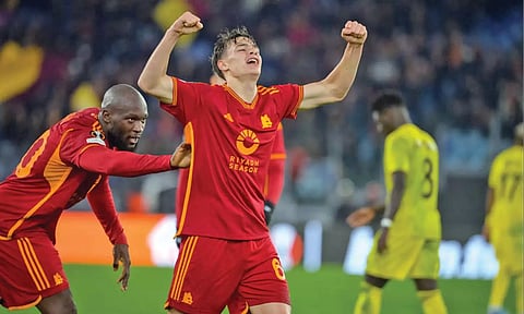 Niccolo Pisilli celebrates after scoring on his debut