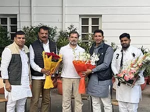 Rahul Gandhi met the newly appointed Madhya Pradesh Congress Chief Jitendra Patwari, CLP leader Umang Singhar and deputy leader Katare&nbsp;