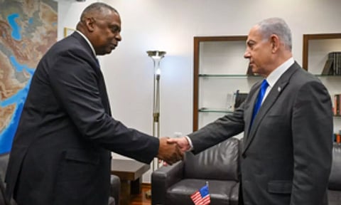U.S. Defense Secretary Lloyd Austin, Israeli Prime Minister Benjamin Netanyahu (Image: IANS)