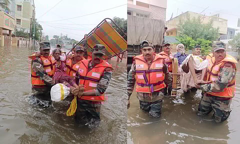 &nbsp;Indian Army Column rescuing people from the flood