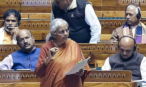 Union Finance Minister Nirmala Sitharaman speaks in the Lok Sabha during the Winter Session of Parliament, in New Delhi on Tuesday. (ANI/Sansad TV)&nbsp;