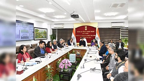Union Health Minister, Dr Mansukh Mandaviya on Wednesday chaired a high-level meeting to review the COVID-19 situation in India. (Photo: PIB)