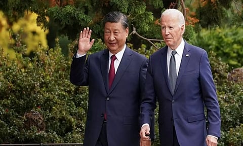 US President Joe Biden meets with Chinese President Xi Jinping (ANI)