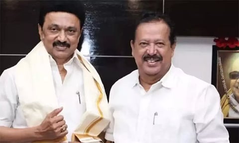 Ponmudy with Stalin. Daily Thanthi