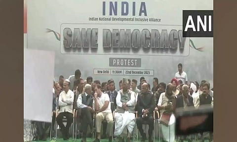 Visual from the protest (Image: ANI)
