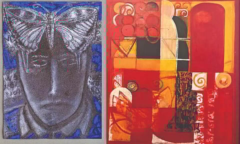 Douglas’s mixed media on paper, (Right) P Gopinath’s work.