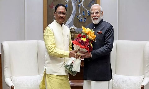 Chattisgarh CM Vishnu Deo Sai calls on PM Narendra Modi in New Delhi on Saturday (X/@vishnudsai)