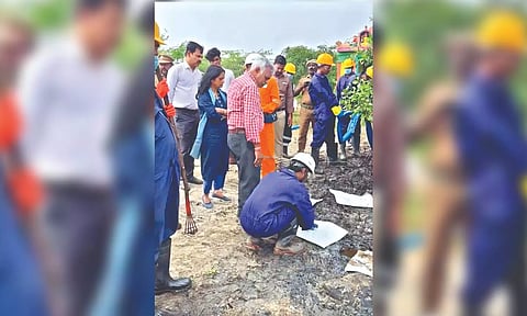 Cleaning process underway at Ennore mangroves on Saturday.