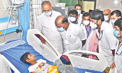Speaker Appavu and Minister Ma Subramanian checking the facilities at Tirunelveli GH.
