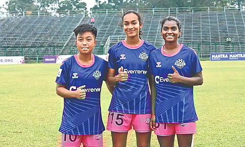 Goalscorers (L-R) Priyangka Devi, Kajol D’ Souza, Kaviya Pakkirisamy