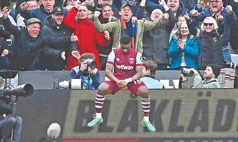West Ham’s Mohammed Kudus strikes a pose after scoring his team’s second goal.