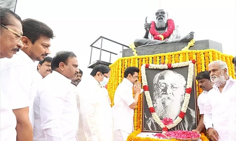 CM M K Stalin paid floral tributes to Periyar (Image: @Udhaystalin X)