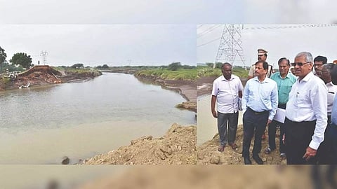 Chief Secretary Shiv Das Meena inspecting restoration works at Korampallam tank in Thoothukudi on Sunday